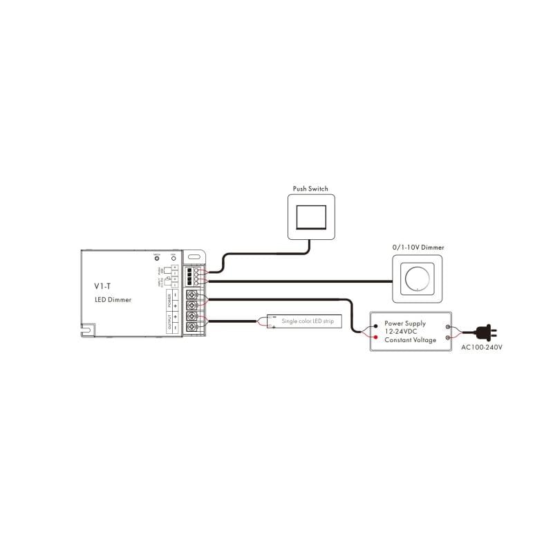 Regulador Tira LED Monocolor 12-24V Alta Potencia SKYDANCE V1-T Compatible con 0/1-10V, Pulsador y RF