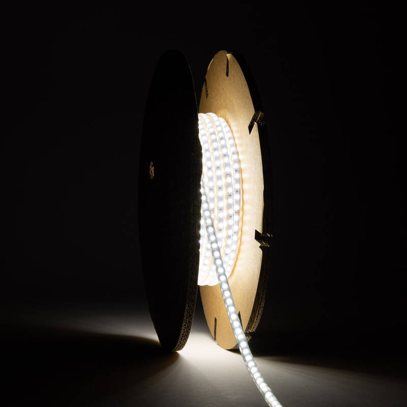 Tira LED Regulable 220V SMD Autorrectificada 120 LED/m BOBINA 20m 12W/m 1080lm/m Superestrecha Ancho 6.5mm Corte 10cm IP65