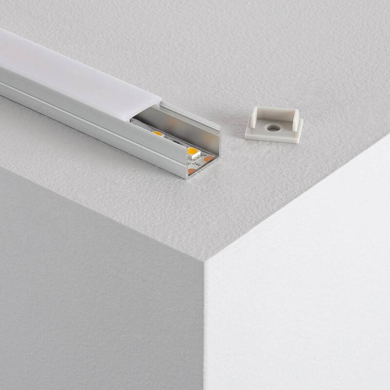 Perfil Aluminio Superficie para Tiras LED hasta 16 mm con Tapa Continua