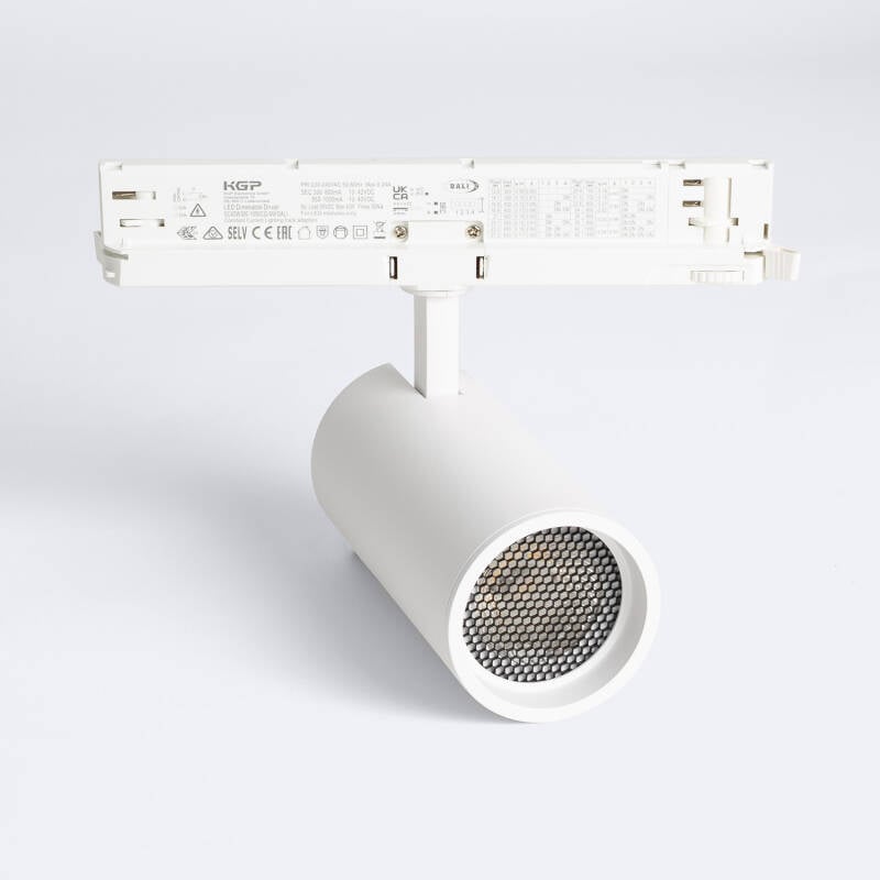 Foco Carril LED Trifásico 30W Fasano Antideslumbramiento CCT Seleccionable Regulable DALI Blanco