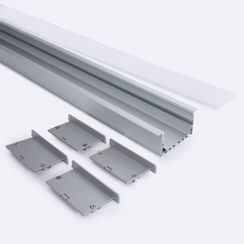 Perfil Aluminio Empotrable para Tiras LED hasta 45 mm con Tapa Continua