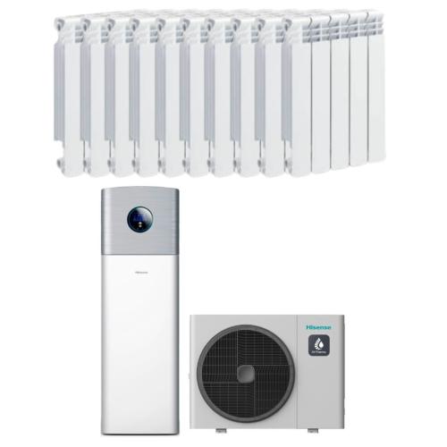 Kit Aerotermia con Radiadores Aluminio 14kW Hisense Hi-Therma para 150m2