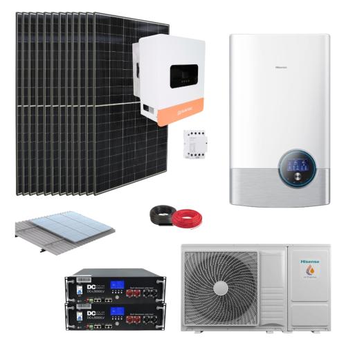 Kit Aerotermia con Placas Solares Suntaic 6kW con bomba de calor Hisense Bibloc Mural 4,4kW y baterías de litio 10kWh
