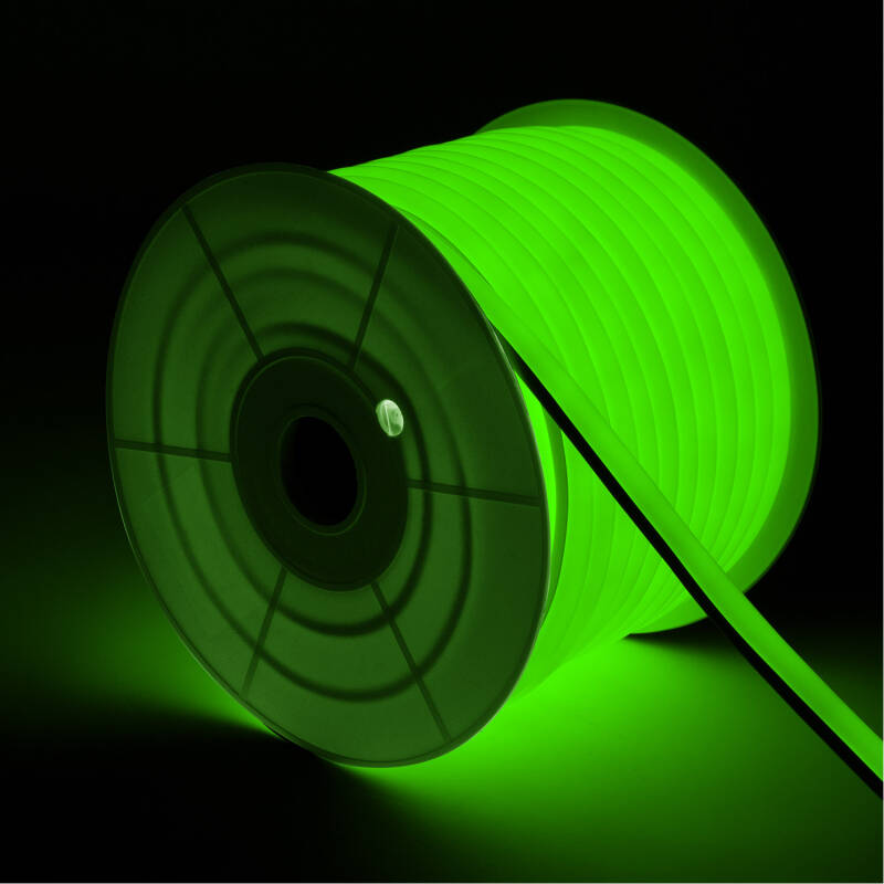 Tira LED Neón Regulable 220V BOBINA 50m Verde Semicircular 180 9W/m Corte 100cm IP67
