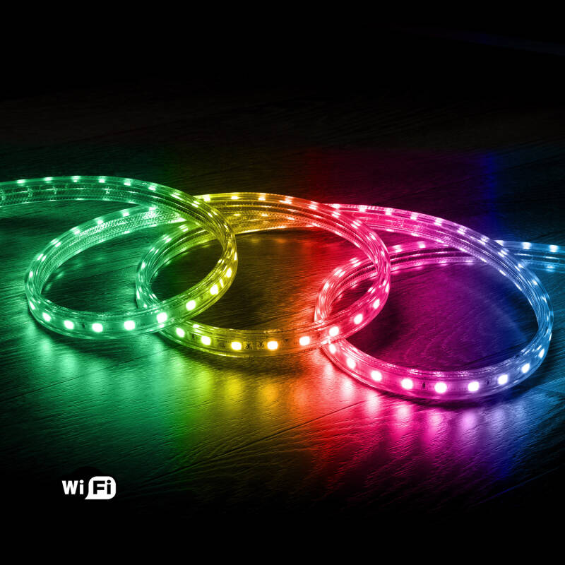 Tira LED RGB 220V SMD 60 LED/m 10W/m Ancho 16mm Corte 100cm IP65 Control WiFi
