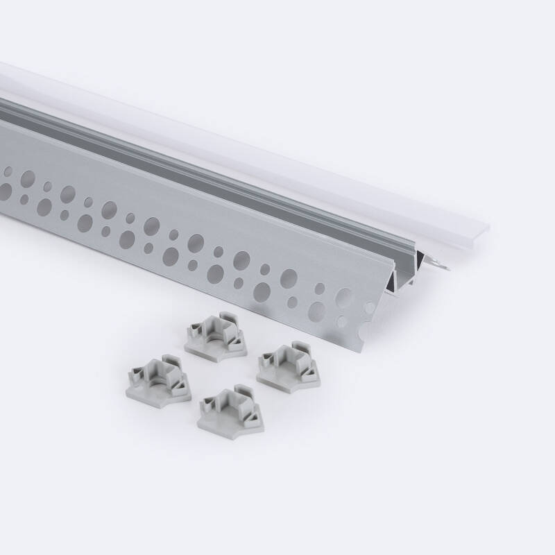Perfil Aluminio Integrado en Escayola/Pladur Esquina Arista Tira LED hasta 9 mm