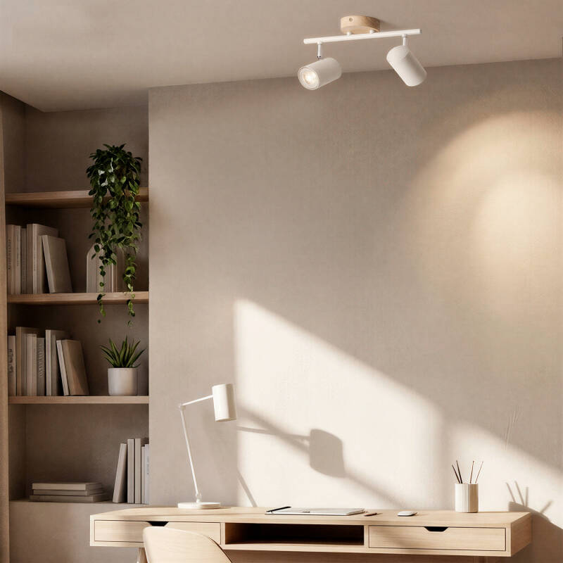 Lámpara de Techo Orientable Madera 2 Focos Olmo