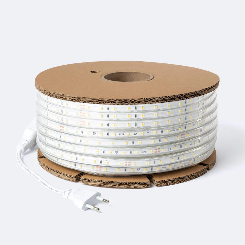 Tira LED Regulable 220V SMD 60 LED/m BOBINA 50m 6W/m 600lm/m Ancho 12mm Corte 20cm IP65