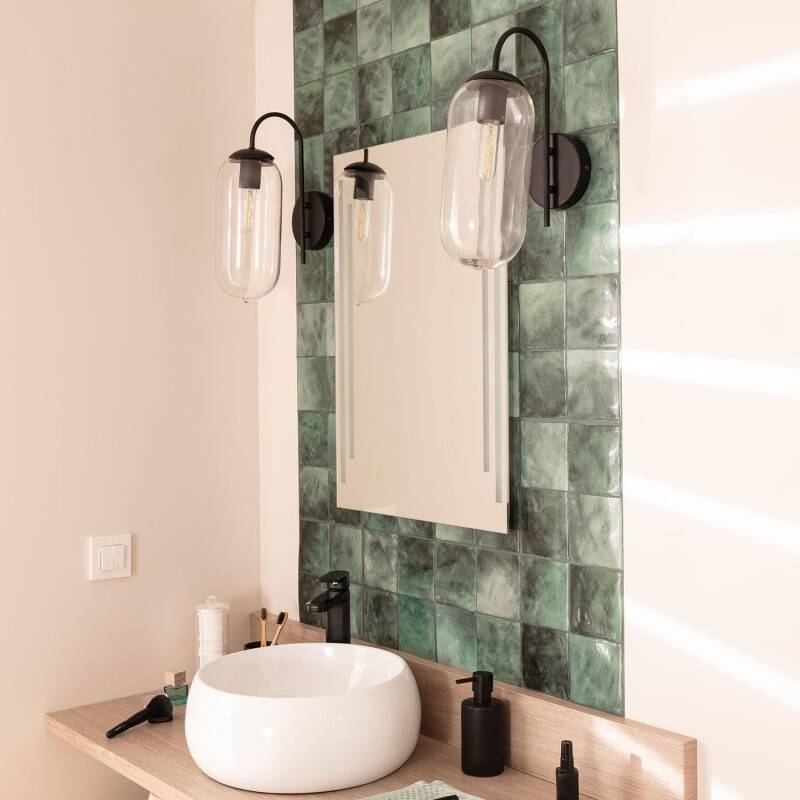 Lámpara de Pared Exterior Metal y Cristal Dubah