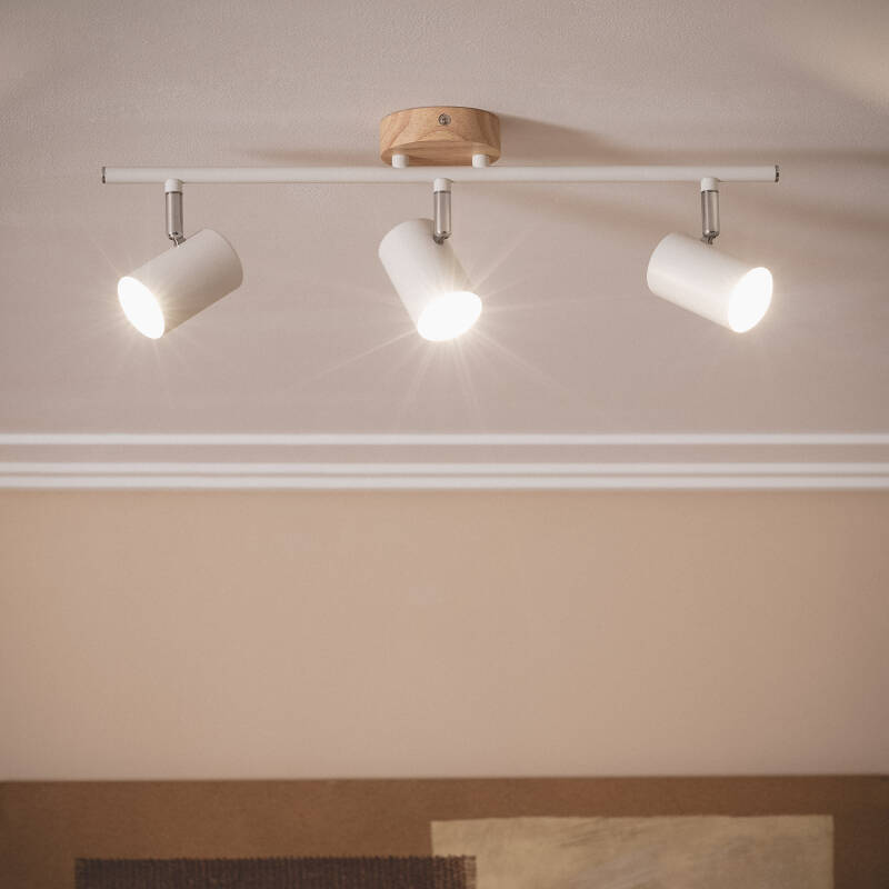 Lámpara de Techo Orientable Madera 3 Focos Olmo