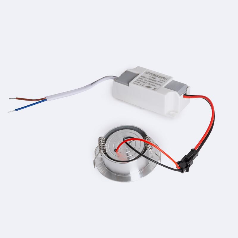 Foco Downlight LED 1W Circular COB CRI90 Corte Ø 45 mm Silver
