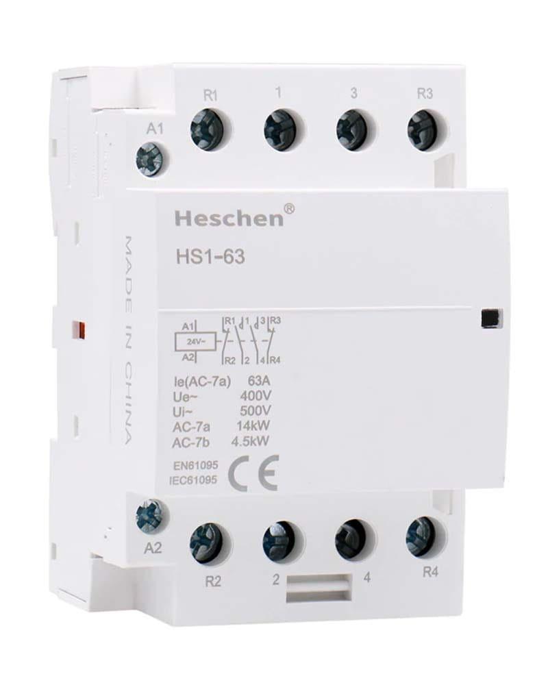 Contactor Monofásico Heschen HS1-63, 4 polos 2NO 2NC, AC 220V/240V