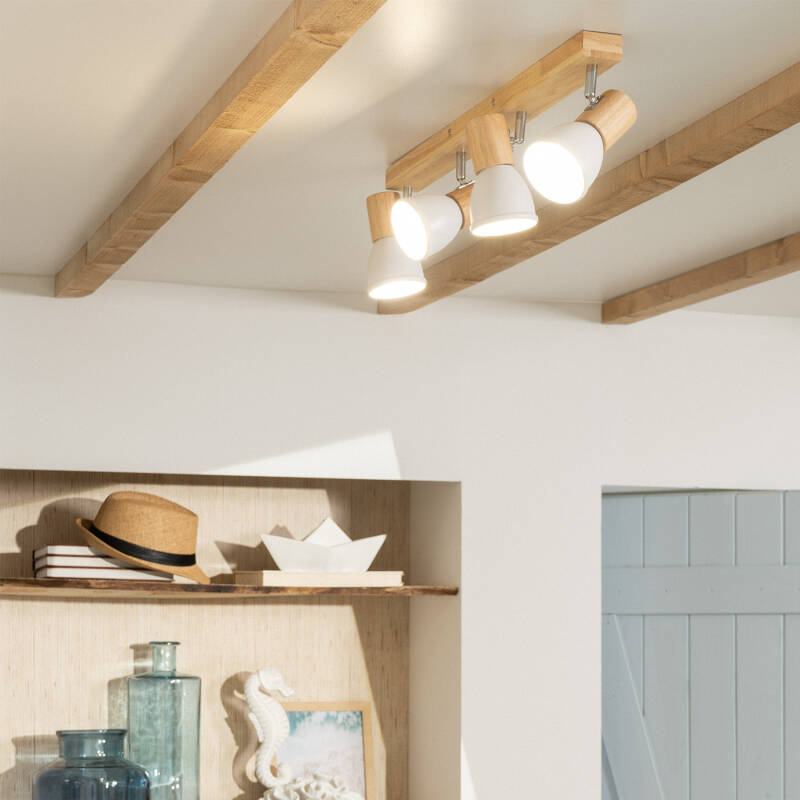 Lámpara de Techo Madera y Metal 4 Focos Tautau