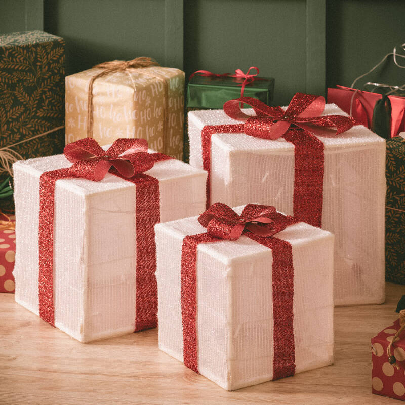Pack de 3 Cajas Regalo de Navidad LED con Batería Noelle