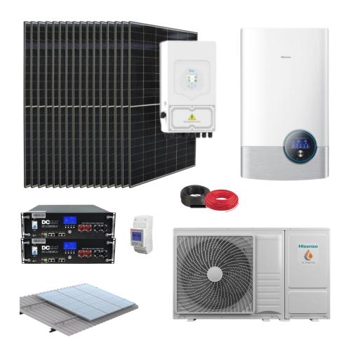 Kit Aerotermia con Placas Solares Deye 8kW con bomba de calor Hisense Bibloc Mural 6kW y baterías de litio 10kWh