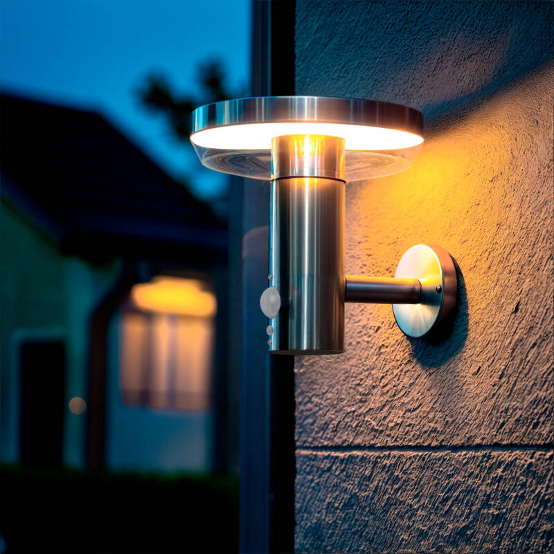 Aplique de Pared Exterior Solar LED 5W Acero Inoxidable con Sensor de Movimiento Barton