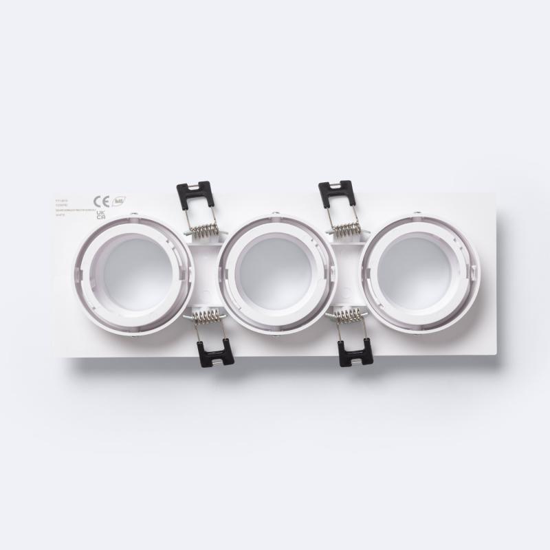 Aro Downlight Cuadrado Basculante Bajo UGR para tres Bombilla LED GU10 / GU5.3 Corte 75x235 mm Suefix