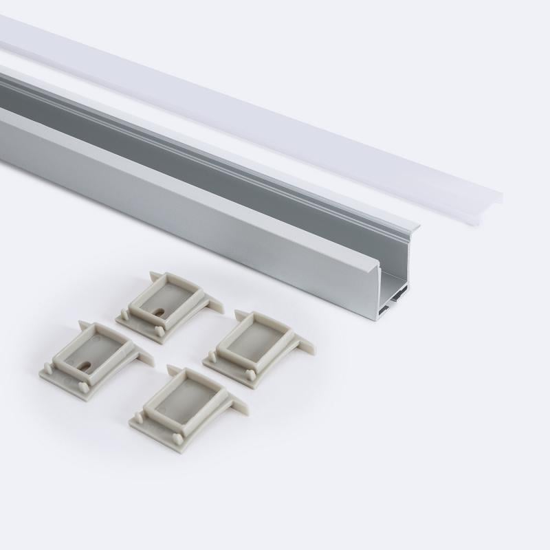 Perfil Aluminio Empotrable para Tiras LED hasta 19 mm con Tapa Continua