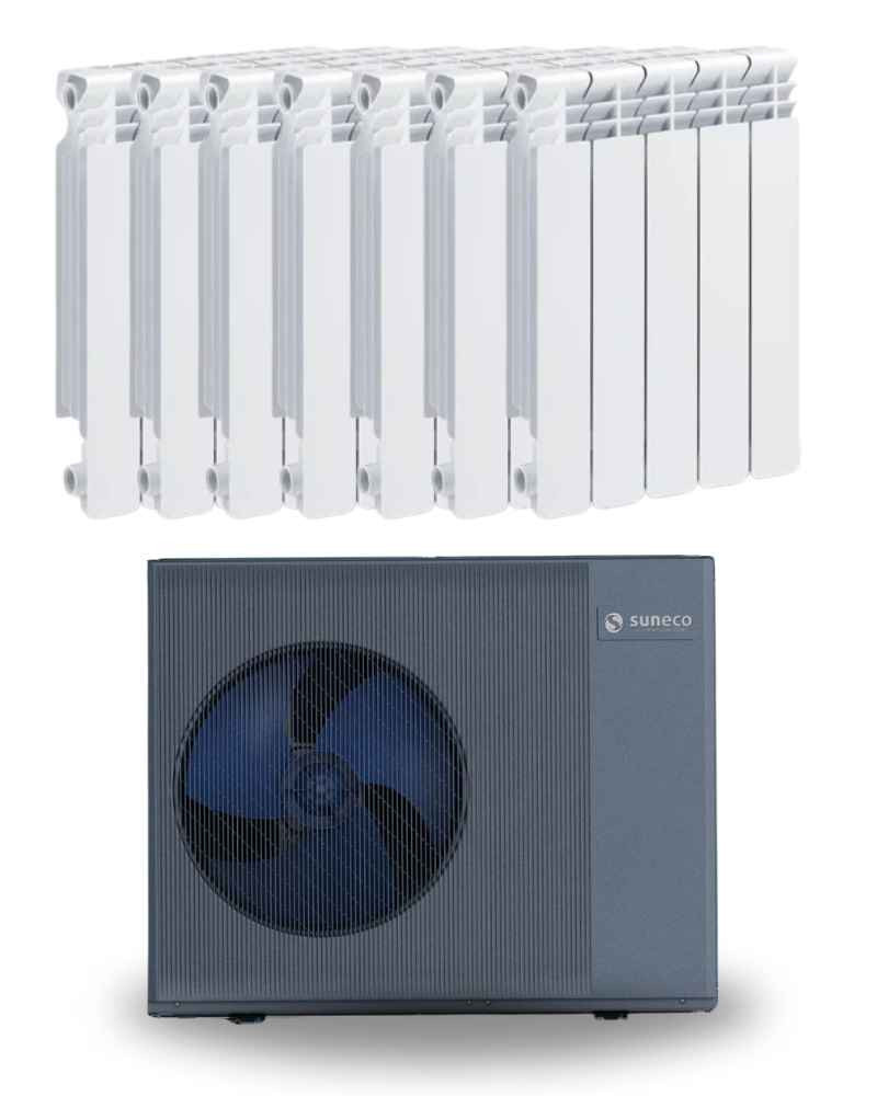 Kit Aerotermia Alta Temperatura con Radiadores 10kW Suneco para 130m2 y material de instalación