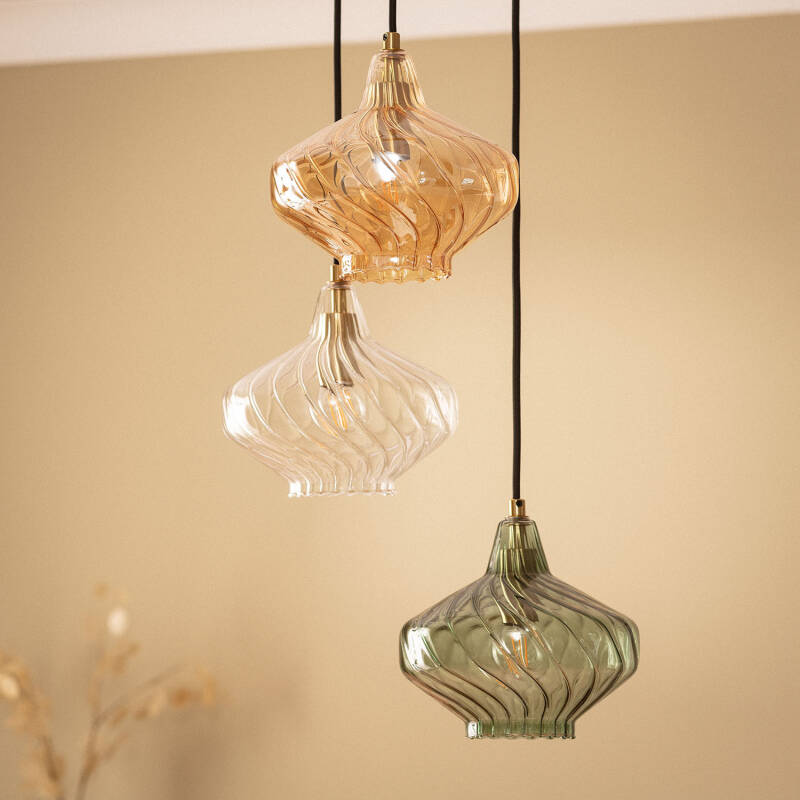 Lámpara Colgante Metal y Cristal Blas 3 Focos