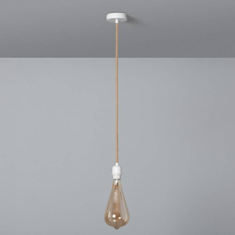 Lámpara Colgante con Cable Textil Natural y Blanco