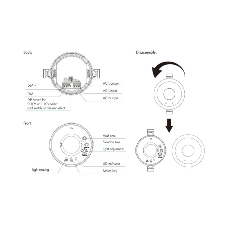 Sensor de Movimiento PIR Empotrable Crepuscular con Regulación 0/1-10V Automática SKYDANCE EH-R