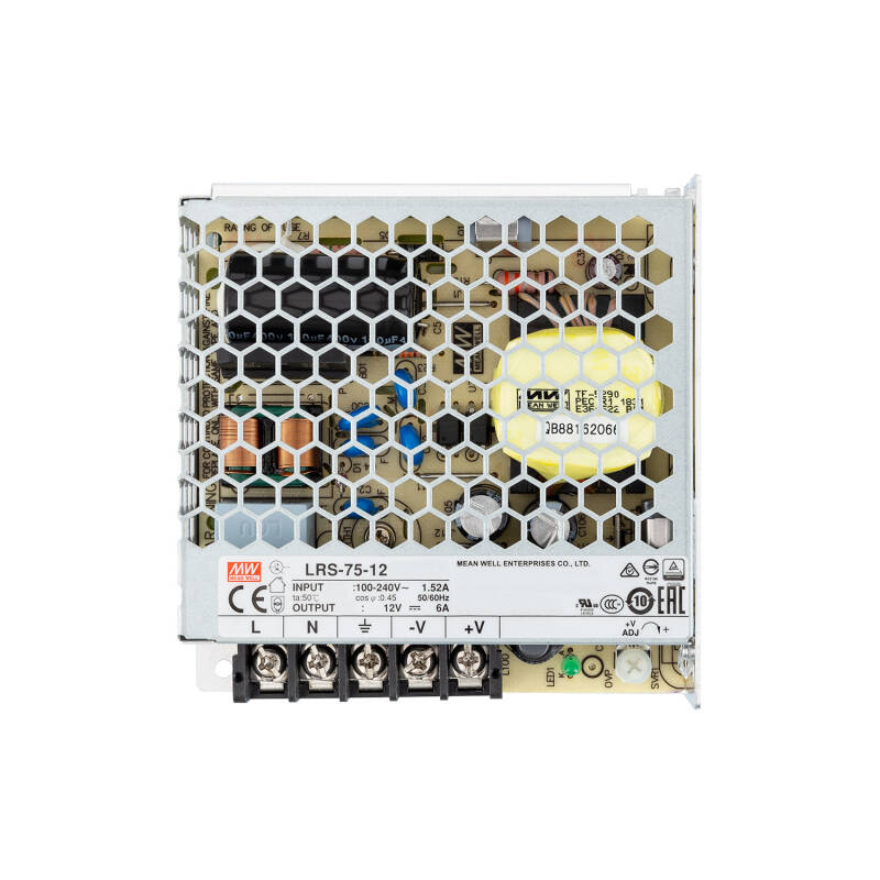 Fuente de Alimentación 12V DC 75W 6.2A MEAN WELL LRS-75