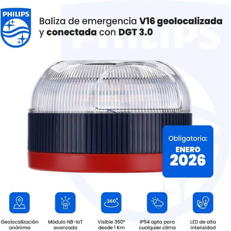 Baliza V16 Homologada DGT 3.0 PACK 6 x 28.49€ unidad con Geolocalización - Luz Emergencia Coche Obligatoria 2026 PHILIPS