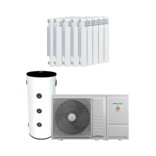Kit Aerotermia con Radiadores de Agua 8kW Hisense con DI 80L para vivienda 100m2