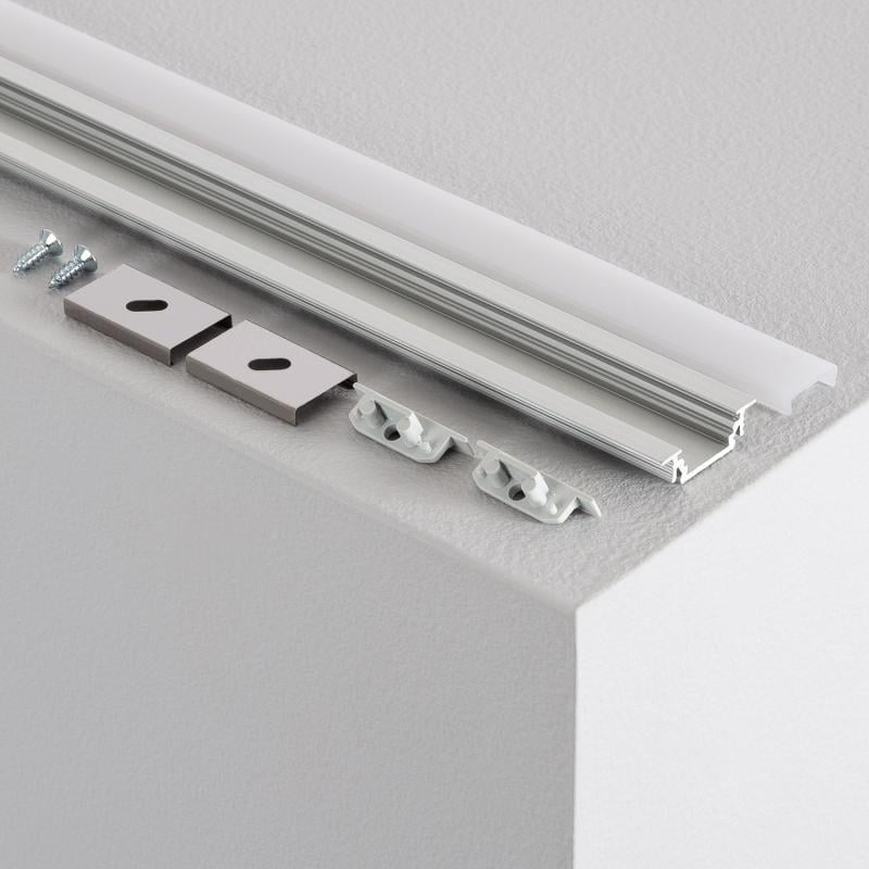 Perfil Aluminio Empotrable 1m Tapa Deslizable para Tiras LED hasta 10 mm