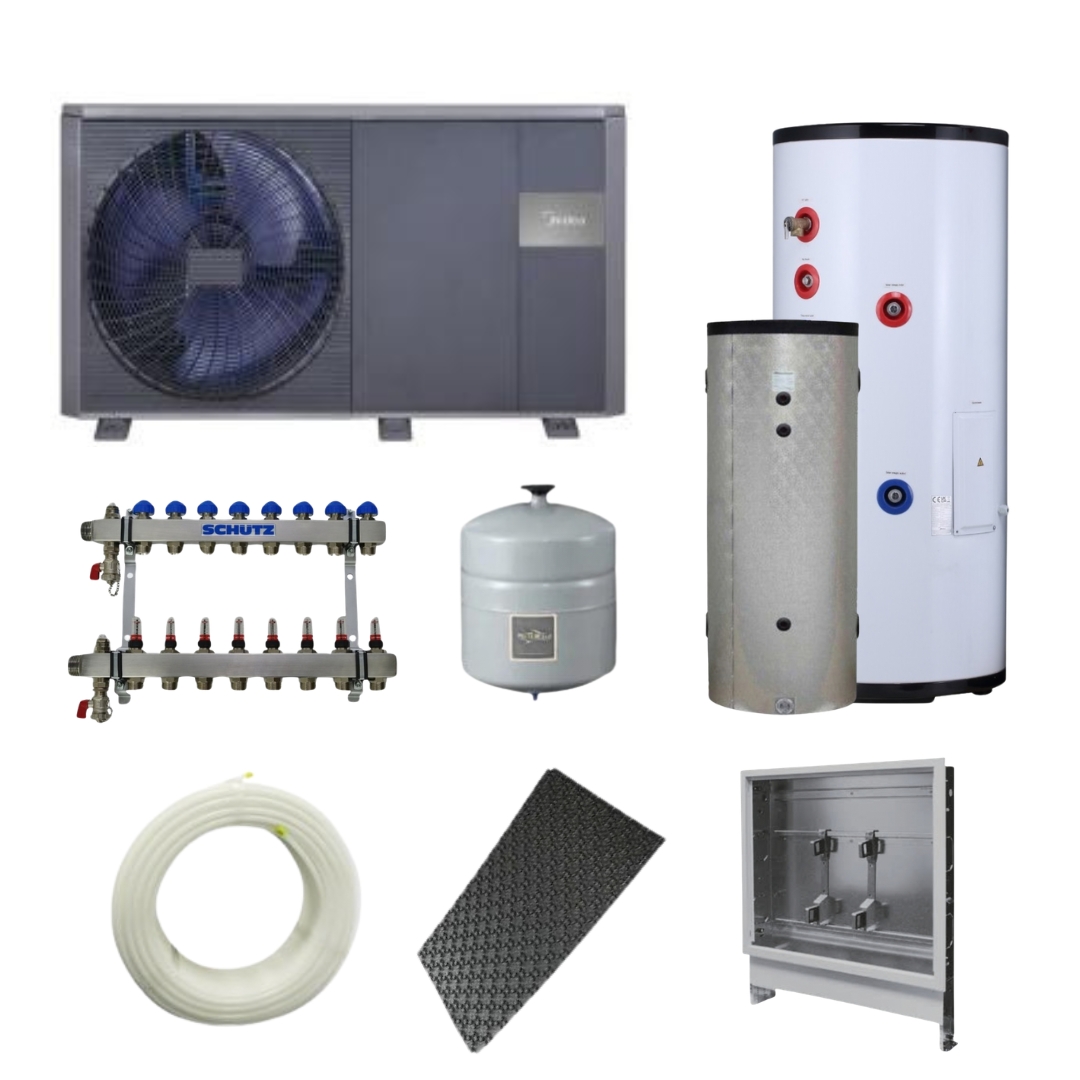 Kit Aerotermia con Suelo Radiante 10kW Midea M-Thermon A 10 R32 y ACS 180L para 170m2