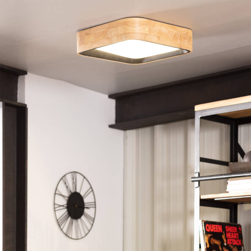 Plafón LED 15W Cuadrado Madera 370x370 mm CCT Seleccionable Dari