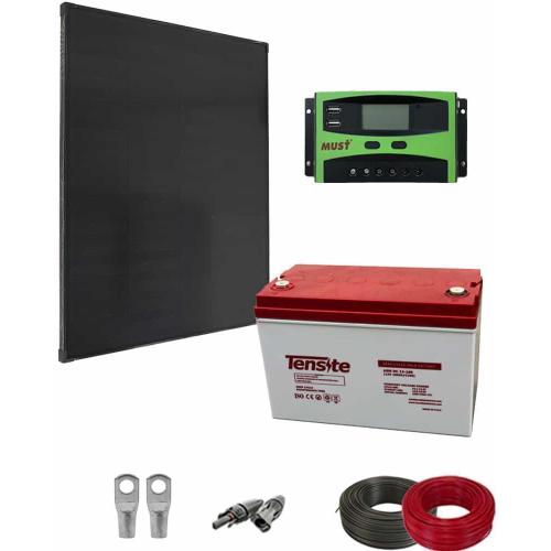 Kit Solar para Caravanas 12V 1000Whdia con Regulador de 30A y Batería AGM