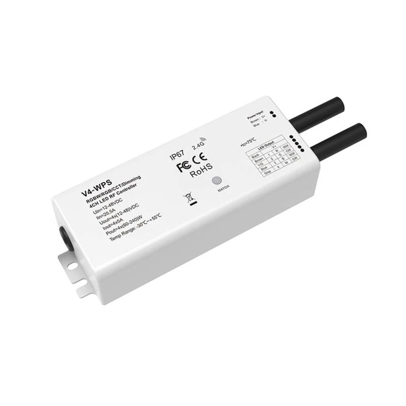 Controlador Tira LED Monocolor/CCT/RGB/RGBW 12-24V IP67 SKYDANCE V4-WPS Compatible con Mando RF