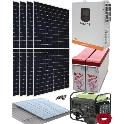 Kit Solar Instalación Aislada 3000W 24V 6000Whdia con Generador Pramac