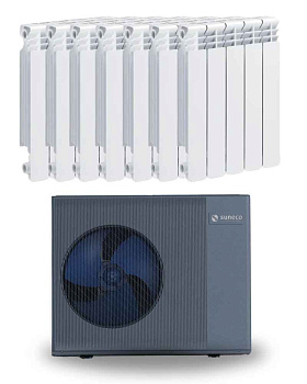 Kit Aerotermia Alta Temperatura con Radiadores 10kW Suneco para 130m2 y material de instalación