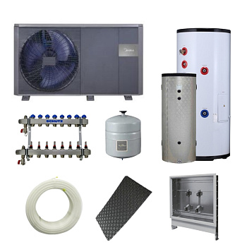 Kit Aerotermia con Suelo Radiante 10kW Midea M-Thermon A 10 R32 y ACS 180L para 170m2